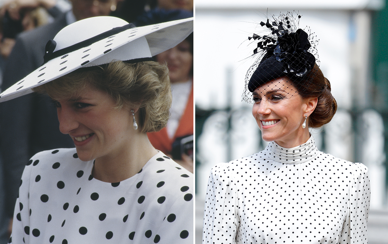 Сукня в горошок і сережки-краплі з перлами: Кейт Міддлтон повторила легендарний образ принцеси Діани